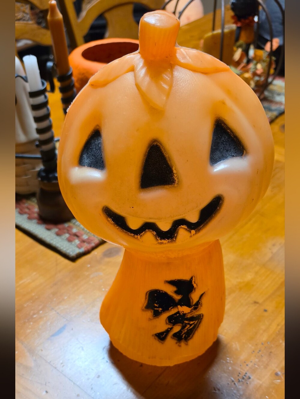 Pumpkin Light Up Blow Mold Jack-O'-Lantern With Witch At Bottom
